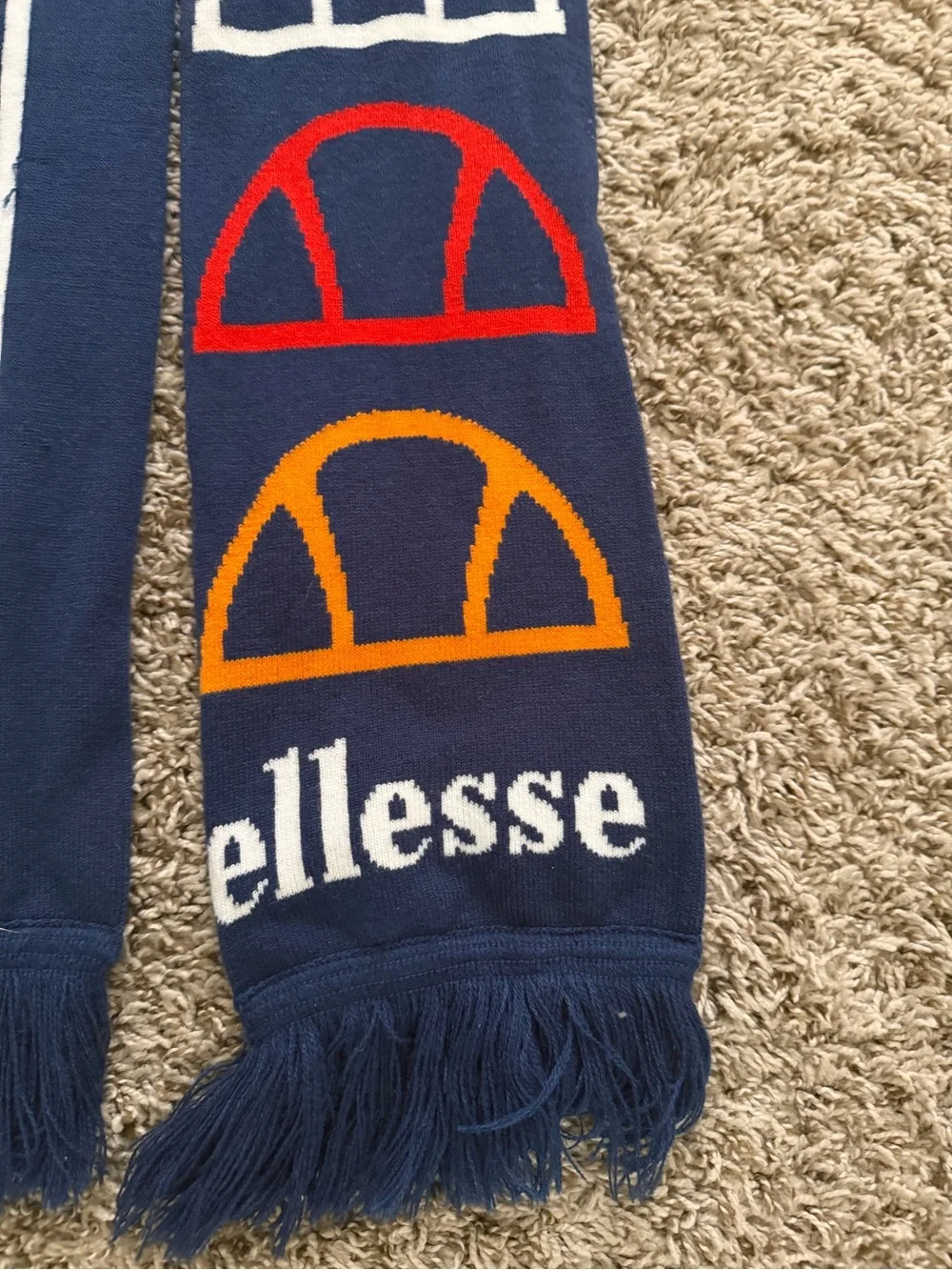 Ellesse Navy Scarf with White, Red and Orange Logo Arcs